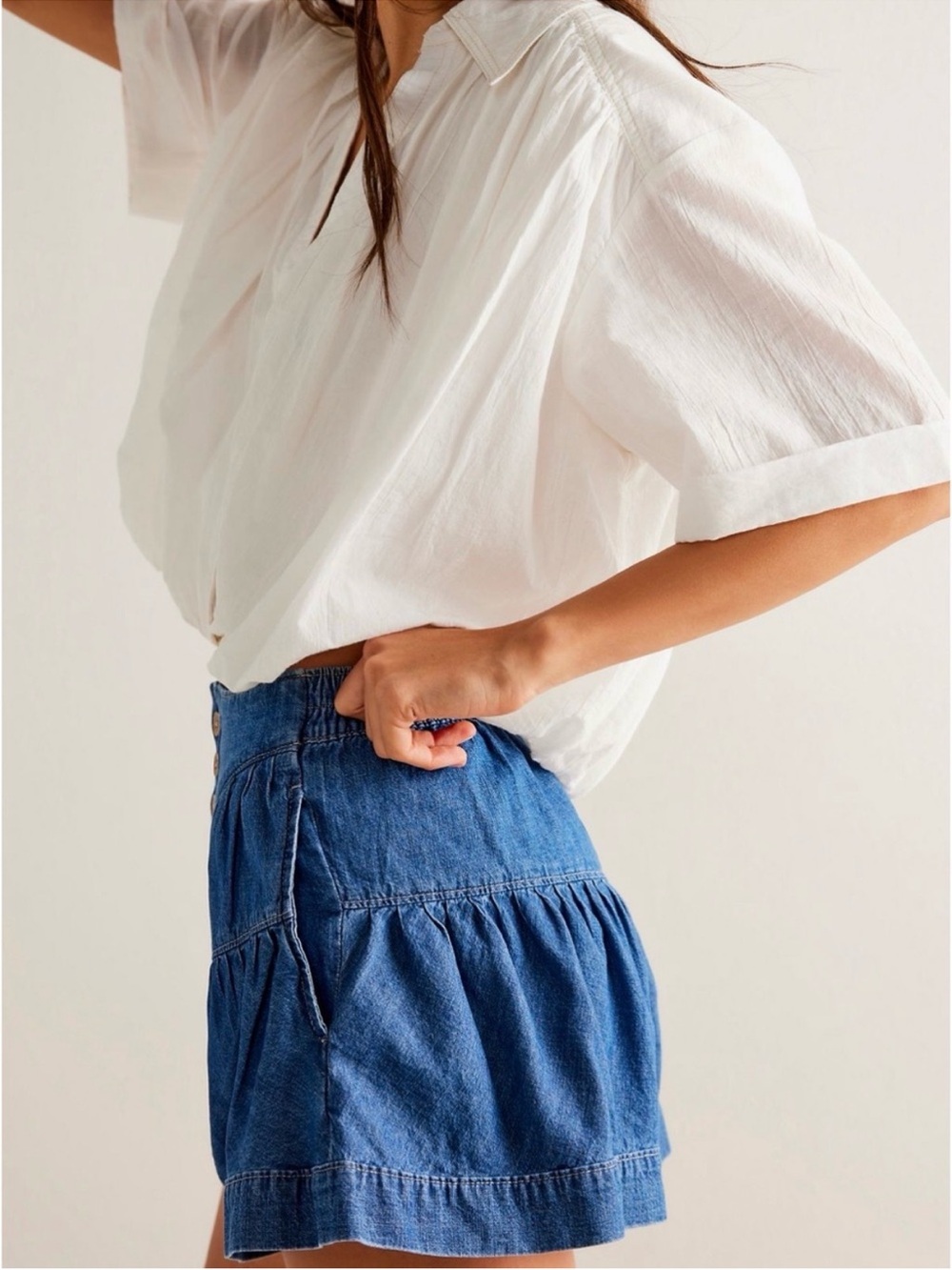 Free People We The Free Fleur High Waist Denim Ruffle Shorts in True Blue Sz M - Picture 5 of 15